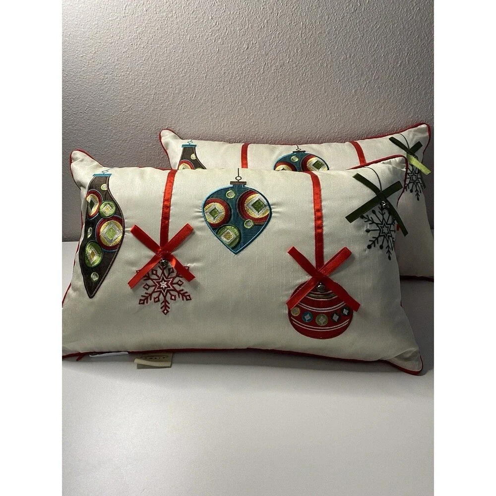 Domain  2 Holiday Decorated Christmas bed sofa chair throw Pillows 19”x12”